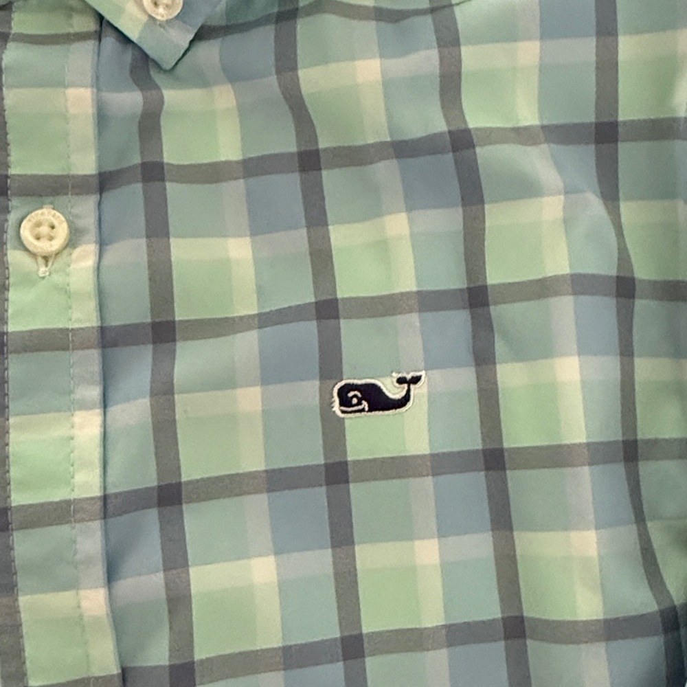 Vineyard Vines Boys Performance Plaid Button-Down Shirt - Light Blue & Mint - Picture 3 of 4